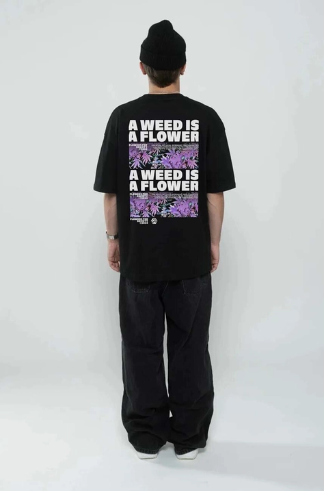 Flowers for Society t-shirt bawełniany 420. męski kolor czarny z nadrukiem FFSAPP420