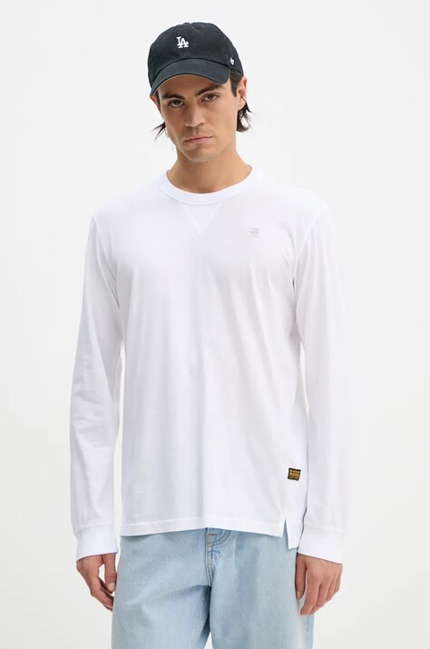 G-Star longsleeve din bumbac culoarea alb, uni, D25076-336
