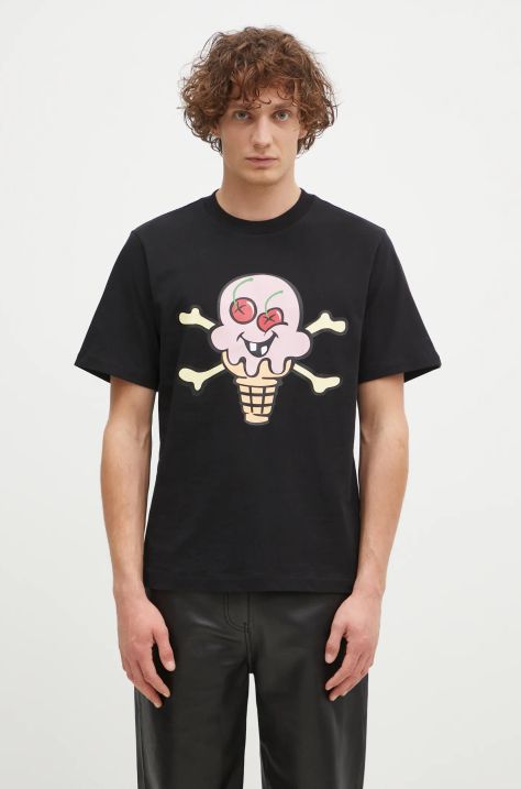 ICECREAM cotton t-shirt Cones & Bones men’s black color with a print IC24346