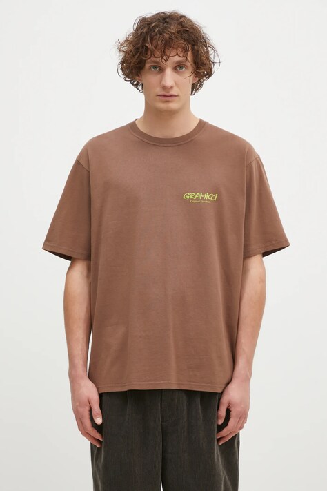 Gramicci cotton t-shirt Original Freedom Tee men’s brown color with a print G4FU.T098