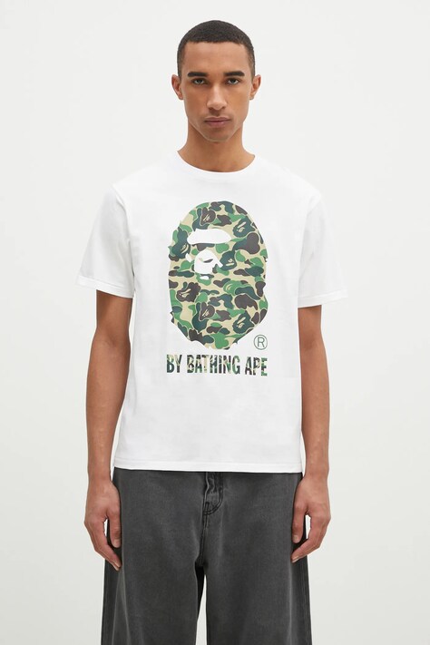 Bavlněné tričko A Bathing Ape Abc Camo bílá barva, s potiskem, 1K80110006