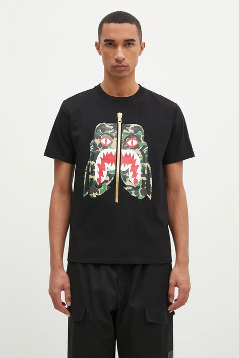 Памучна тениска A Bathing Ape Abc Camo Tiger в черно с принт 1K80110008