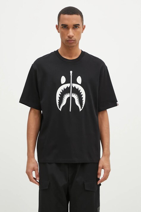 Бавовняна футболка A Bathing Ape Shark Tee #1 чоловіча колір чорний з принтом 1K70110311
