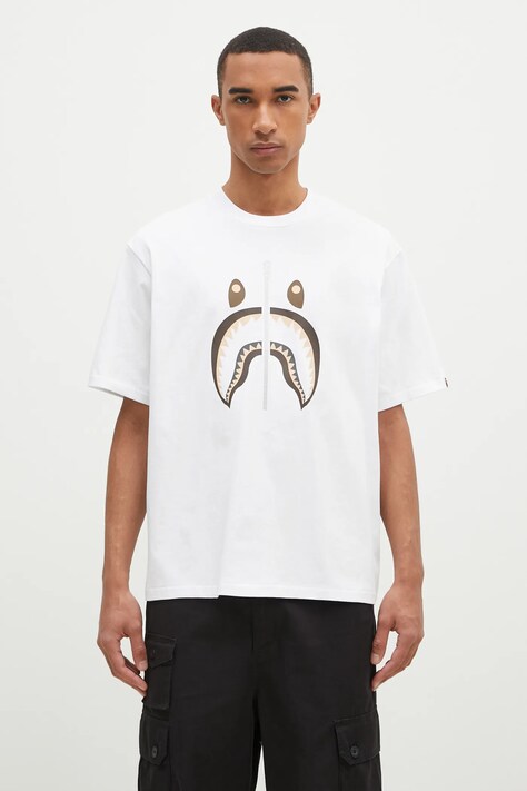 A Bathing Ape tricou din bumbac Shark Tee #2 barbati, culoarea alb, cu imprimeu, 1K70110312