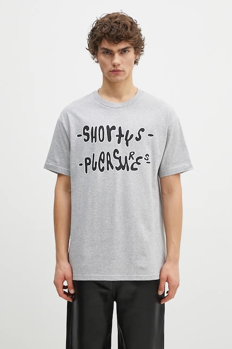 PLEASURES t-shirt bawełniany F Me męski kolor szary z nadrukiem P24F021