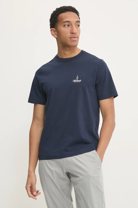 Bavlněné tričko Abercrombie & Fitch tmavomodrá barva, s potiskem, KI123-4189