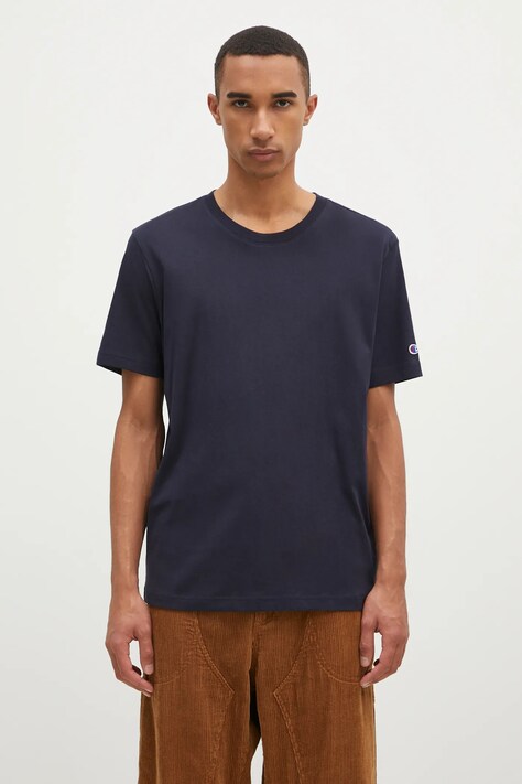 Champion tricou din bumbac Crewneck bărbați, culoarea bleumarin, uni, 220713