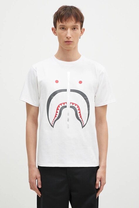 Памучна тениска A Bathing Ape Shark в бяло с принт 1K80110003