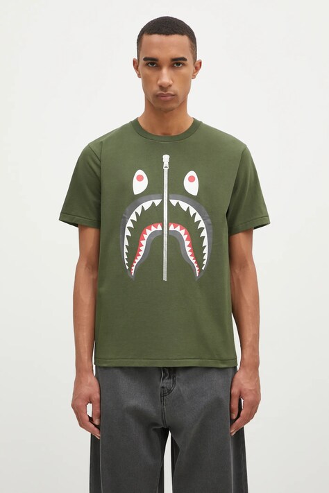 A Bathing Ape cotton t-shirt Shark men’s green color with a print 1K80110003