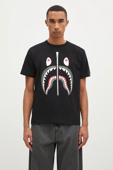 A Bathing Ape cotton t-shirt Shark men’s black color with a print 1K80110003