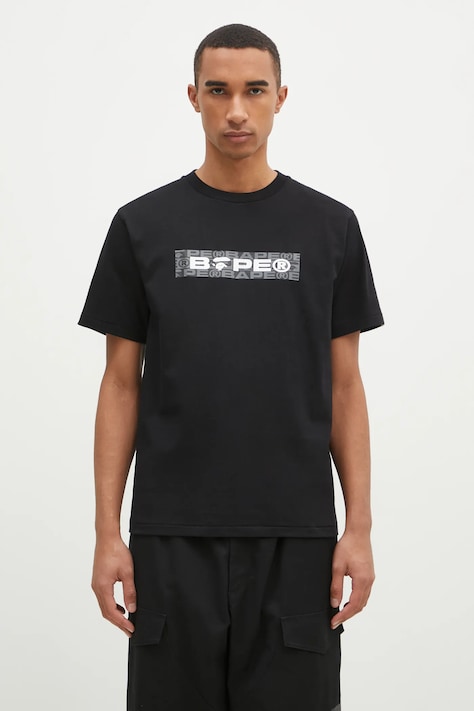 Bavlnené tričko A Bathing Ape Lux Sport Pattern Box Logo pánske, čierna farba, s potlačou, 1K80110050