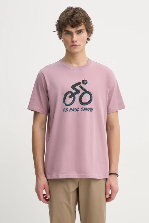 PS Paul Smith tricou din bumbac barbati, culoarea roz, cu imprimeu, M2R.011R.PP4960