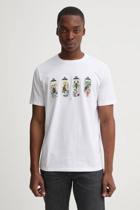 PS Paul Smith tricou din bumbac bărbați, culoarea alb, cu imprimeu, M2R.011R.PP5080