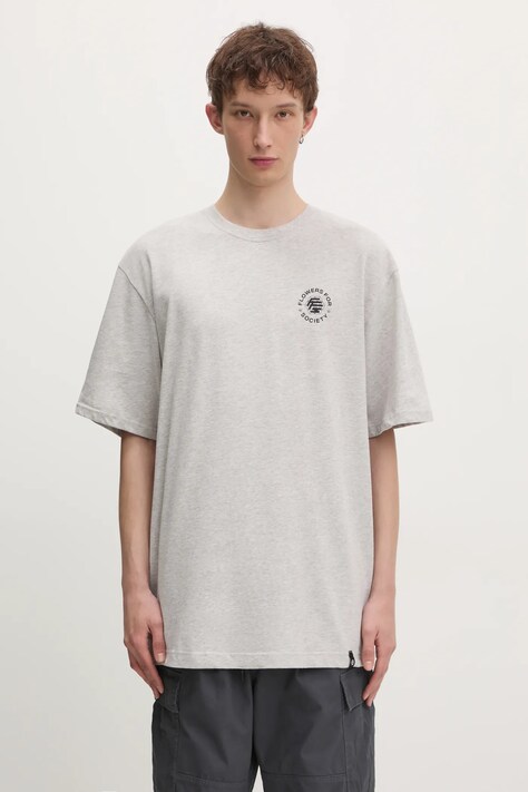 Flowers for Society tricou din bumbac Basic barbati, culoarea gri, neted, FFSAPP040