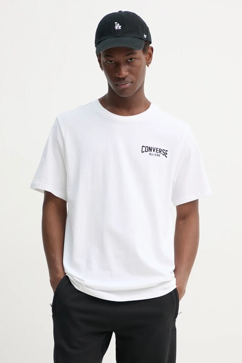 Converse t-shirt bawełniany męski kolor beżowy z nadrukiem 10027561-A02