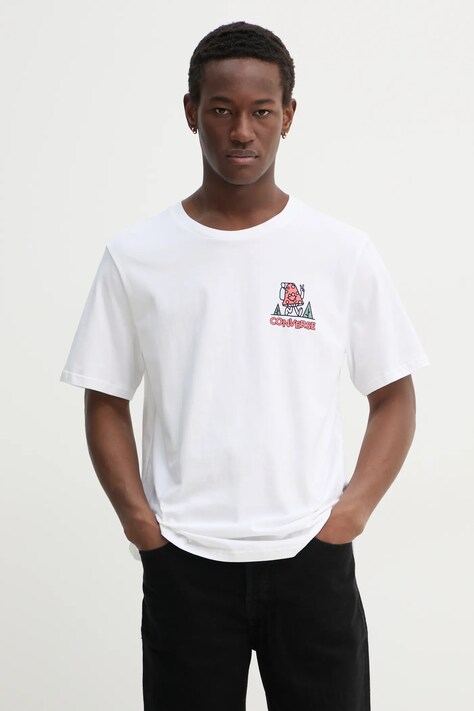 Converse t-shirt bawełniany męski kolor beżowy z nadrukiem 10027097-A02