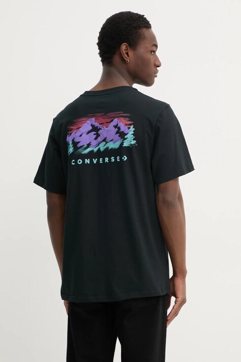Converse t-shirt bawełniany męski kolor czarny z nadrukiem 10027098-A02