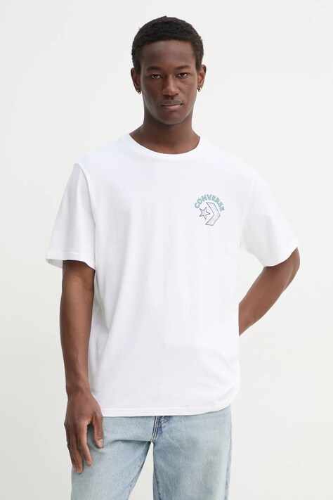 Converse t-shirt bawełniany męski kolor beżowy z nadrukiem 10027096-A02