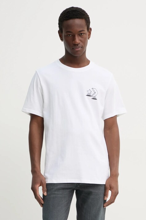 Converse t-shirt bawełniany męski kolor beżowy z nadrukiem 10027195-A02