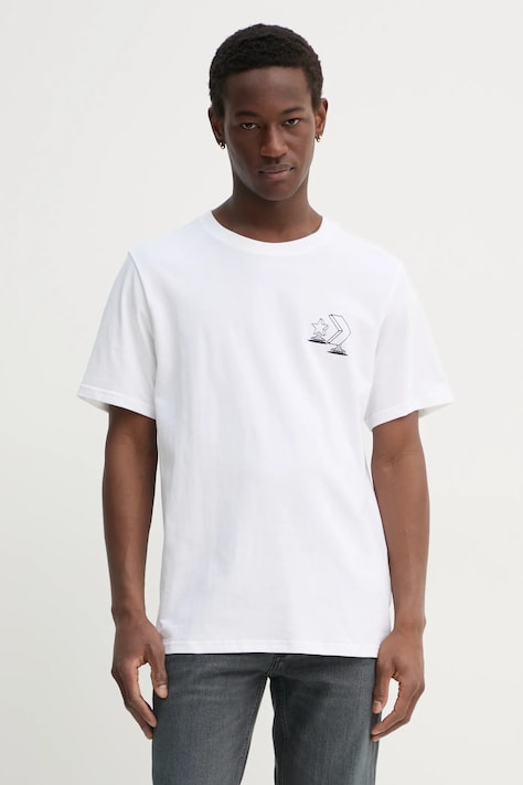 Converse t-shirt bawełniany męski kolor beżowy z nadrukiem 10027195-A02