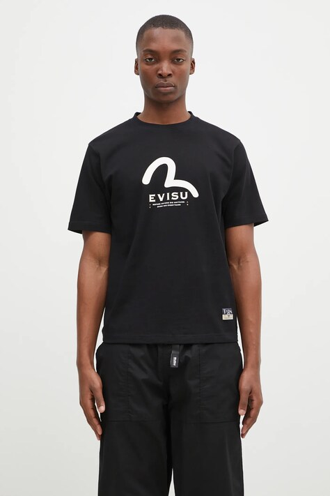 Evisu t-shirt bawełniany Seagull & Evisu Print męski kolor czarny z nadrukiem 2EAHTM4TS7070