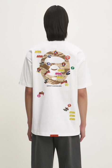 AAPE cotton t-shirt Theme men’s white color with a print AAPTEM1499XXM