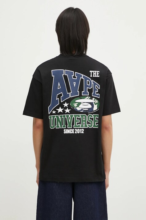 AAPE cotton t-shirt Theme Main men’s black color with a print AAPTEM1549XXN