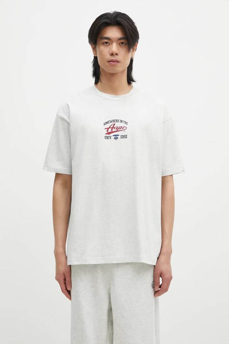 Bavlněné tričko AAPE Theme Main šedá barva, s potiskem, AAPTEM1549XAN