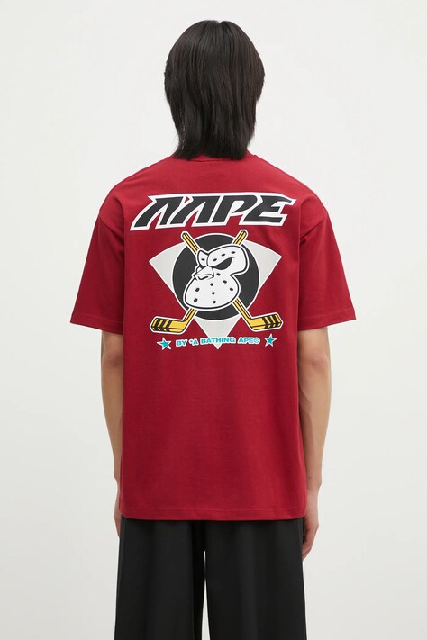 Бавовняна футболка AAPE Theme Main чоловіча колір бордовий з принтом AAPTEM1550XXN