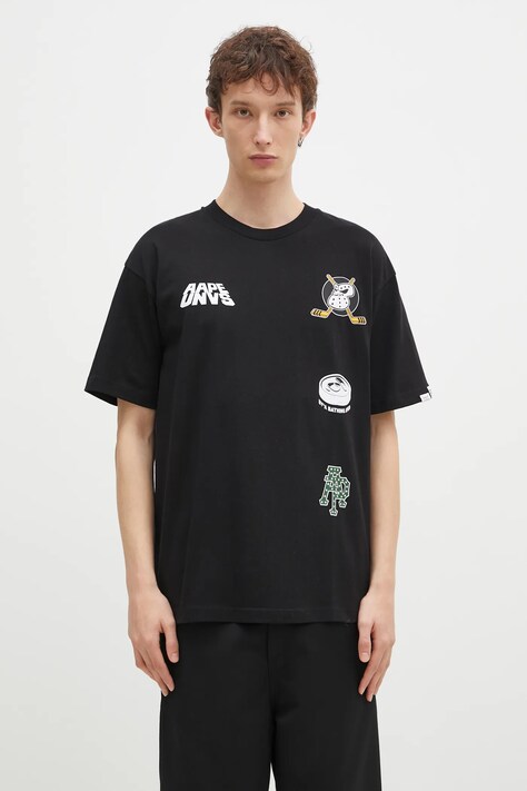 AAPE cotton t-shirt Theme Main men’s black color with a print AAPTEM1550XXN