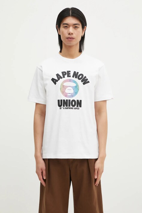 Бавовняна футболка AAPE Moon Face Logo чоловіча колір білий з принтом AAPTEM1561XXN