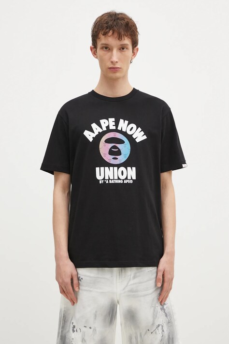 AAPE cotton t-shirt Moon Face Logo men’s black color with a print AAPTEM1561XXN