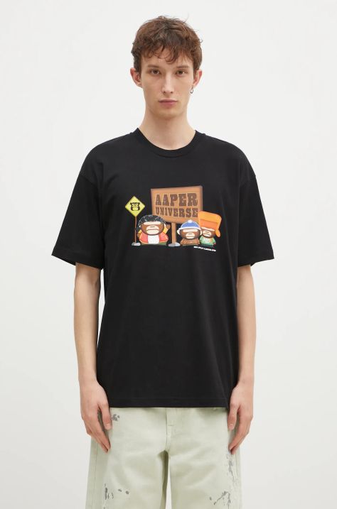 AAPE cotton t-shirt Aaper Universe men’s black color with a print AAPTEM1573XXN