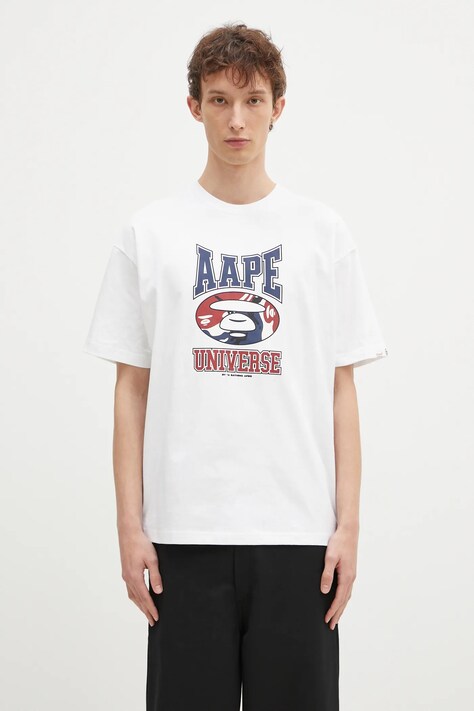 Бавовняна футболка AAPE Moon Face Logo чоловіча колір білий з принтом AAPTEM1547XXN