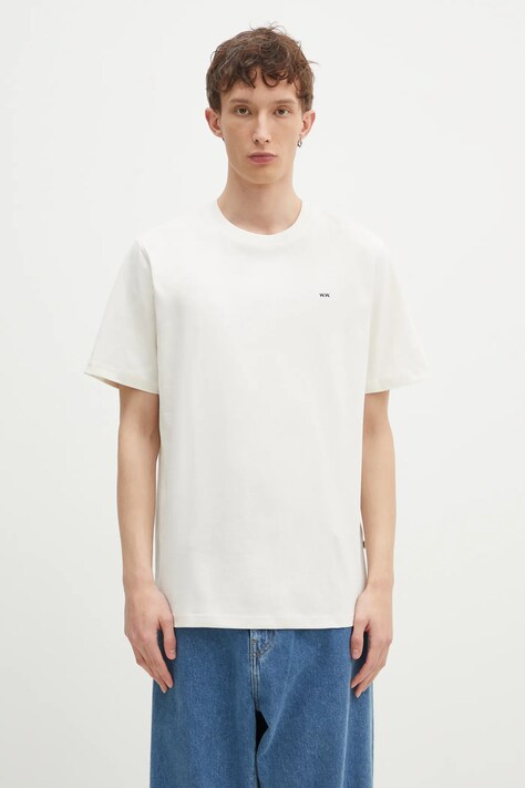 Wood Wood tricou din bumbac Essential Sami classic barbati, culoarea bej, melanj, 30250245