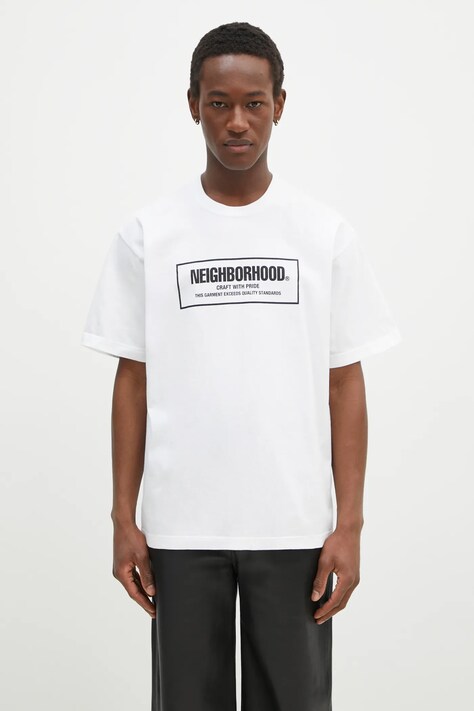 NEIGHBORHOOD cotton t-shirt Tee SS - 1 men’s white color with a print 242PCNH.ST01