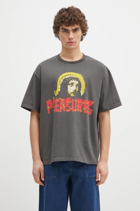 PLEASURES cotton t-shirt Chosen Heavyweight men’s gray color with a print P24W033