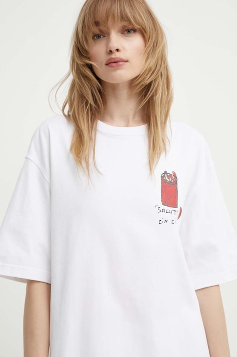 Samsoe Samsoe tricou din bumbac SAGIOTTO culoarea alb, cu imprimeu, U24200007