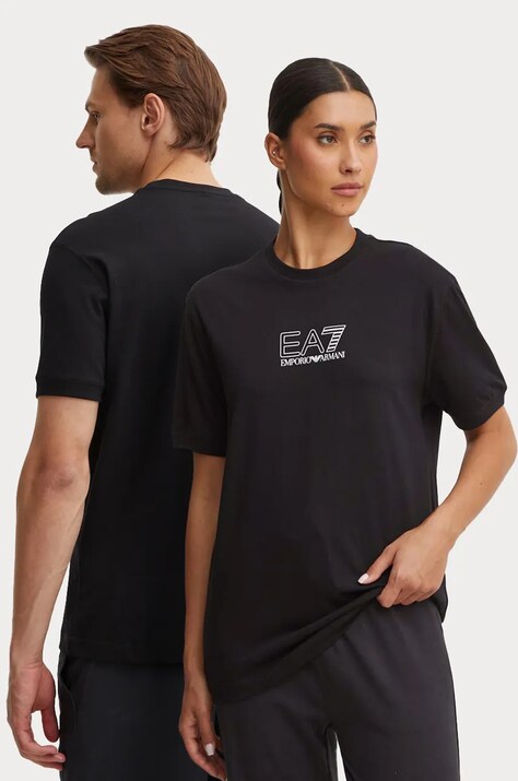 Bavlněné tričko EA7 Emporio Armani černá barva, s potiskem, PJORZ.6DUT12