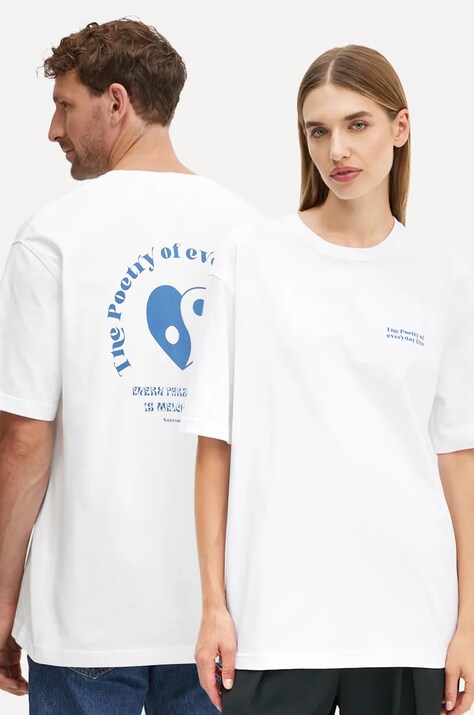 Samsoe Samsoe tricou din bumbac SAPOETRY culoarea alb, cu imprimeu, U24300010