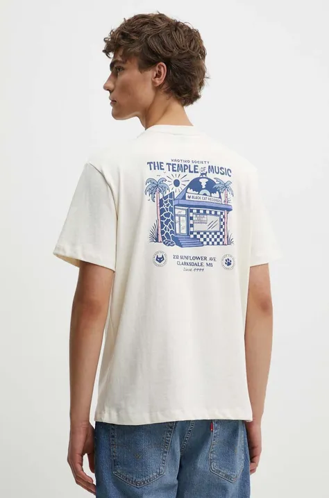 Bavlnené tričko Kaotiko béžová farba, s potlačou, AP059-01S-G002
