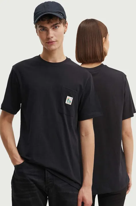 Бавовняна футболка Kaotiko колір чорний з аплікацією AP028-03-G002