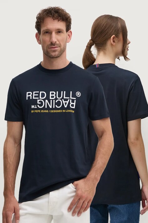 Pamučna majica Red Bull Racing x Pepe Jeans boja: tamno plava, s tiskom, RU500002