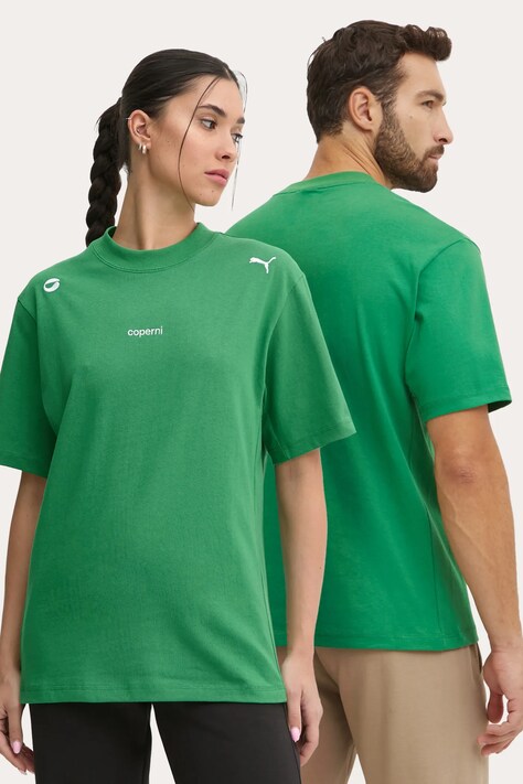 Памучна тениска Coperni x Puma в зелено с изчистен дизайн 628305