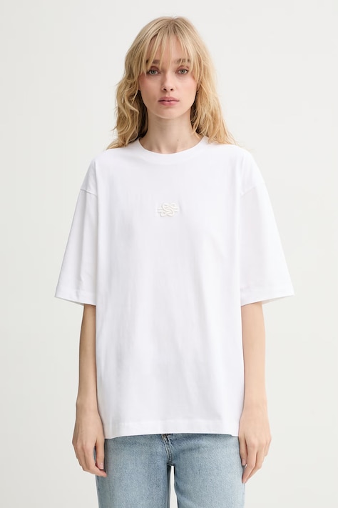 Filling Pieces t-shirt bawełniany Boxy Embroidered kolor biały z aplikacją 74413791901
