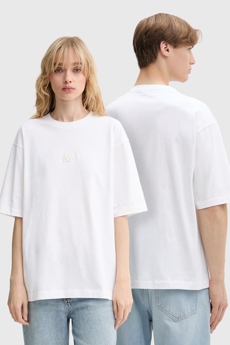 Filling Pieces tricou din bumbac Boxy Embroidered alb 74413791901