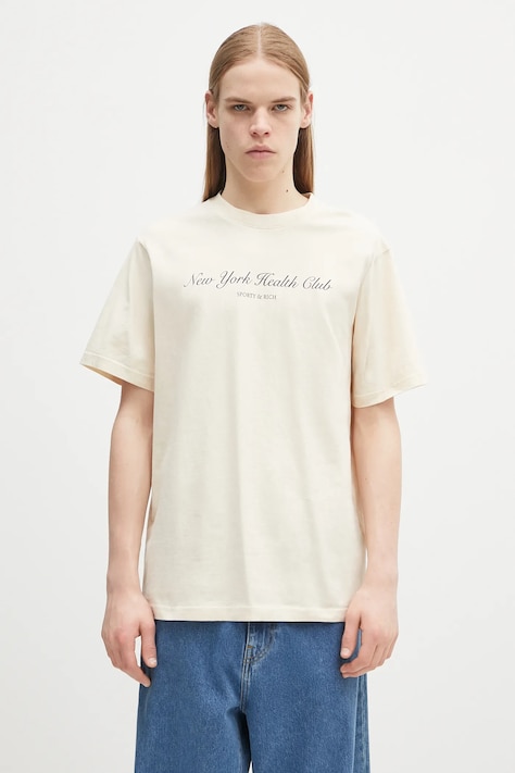Памучна тениска Sporty & Rich NY Health Club в бежово с принт TO043514043CR01