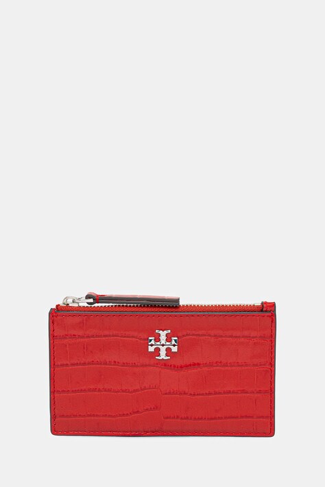 Kožená peněženka Tory Burch Kira Croc Zip Card dámská, červená barva, 174546.600