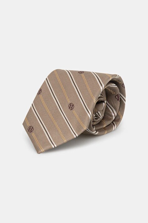 Копринена вратовръзка Drôle de Monsieur La Cravate Rayure Monogramme в бежово I.TI002.SE018