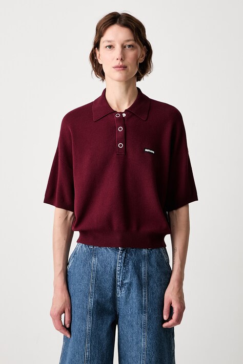 Rotate pulover din lână merino pentru femei burgund 1143042734